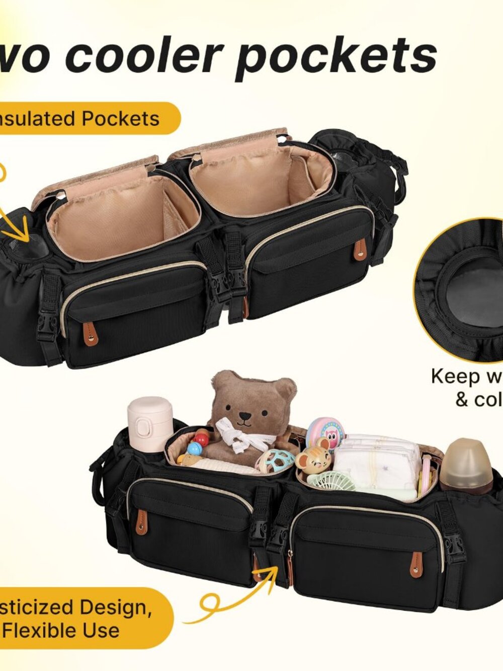 Double Stroller Organizer for Bob Duallie & Baby Jogger City Mini GT2 - Picture 8 of 9